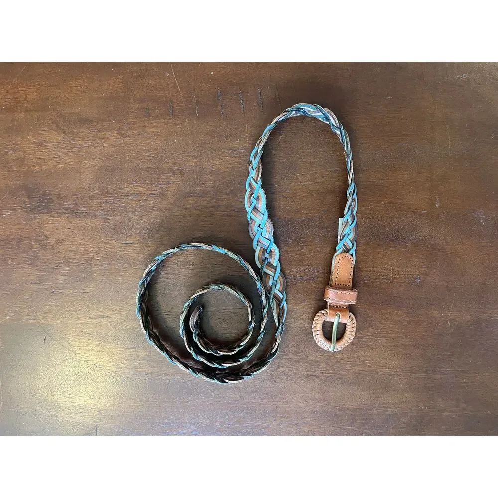 Live Love LOFT Brown and Blue Leather Weave Belt